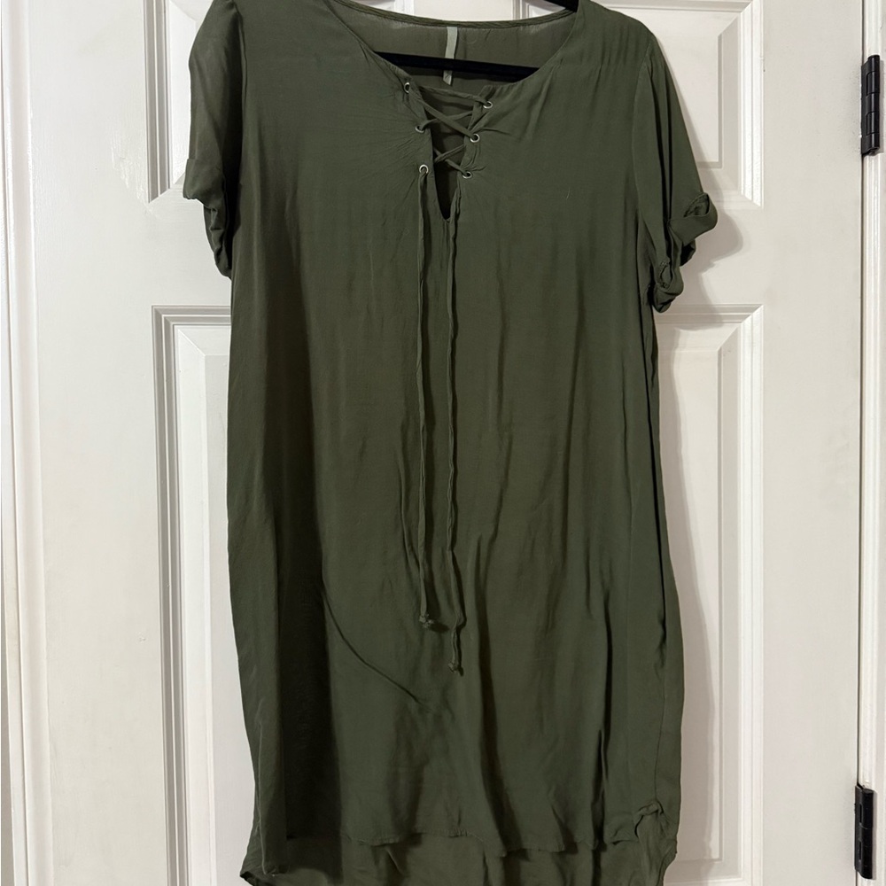 Olive Green Lace-Up Women's dress